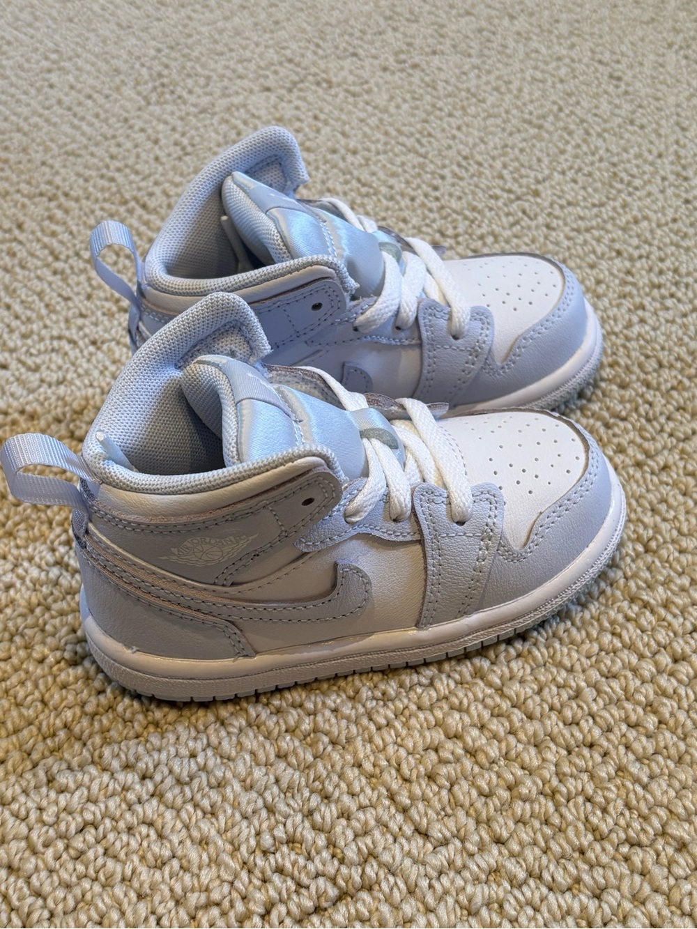 New Nike Jordan 1 Mid (TD) White and Cobalt Bliss High-Top Sneakers